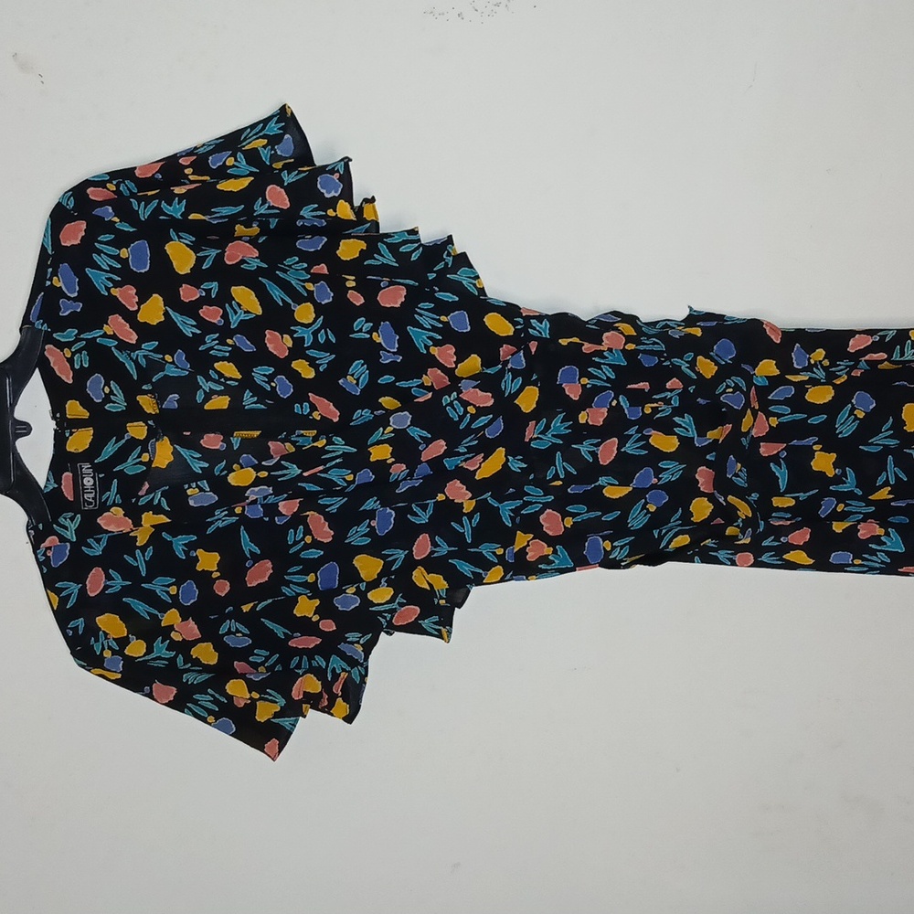 Calhoun Vintage 80s Black Print Wrap Dress With matching belt